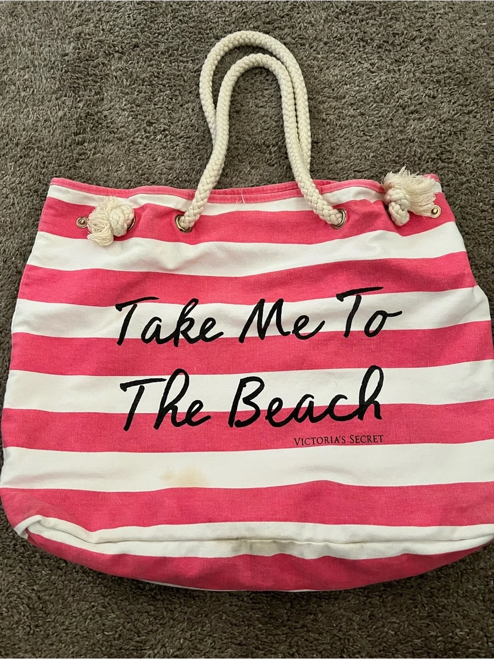 Victoria's Secret Pink and White Striped Tote with Rope Handles